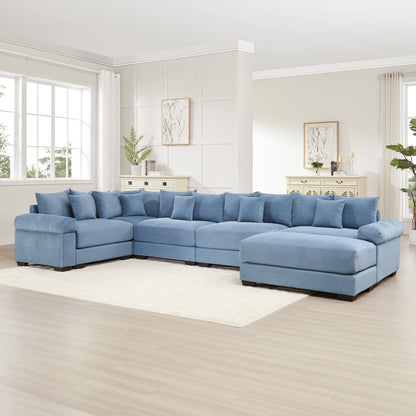 Oversized Cloud Modular Sectional Couch, Convertible Sectional Couches,Extra-Wide Armrests With An Ottoman,Premium Corduroy Fabric, Ergonomic Design,Easy Assembly,For Living Rooms Study,Blue image 2