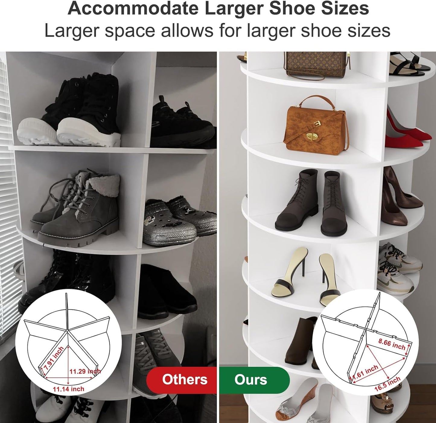 7 Tier Rotating Shoe Rack Tower, Spinning Shoe Display, 360 Shoe Rack Storage Round Carousel, Vertical Handbag Rotate Shoes Closet Organization (WHITE) image 8