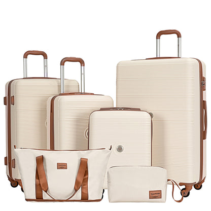 6 Piece Hardshell Luggage Set Hardside Lightweight Suitcase with TSA Lock Spinner Wheels WHITE image 1