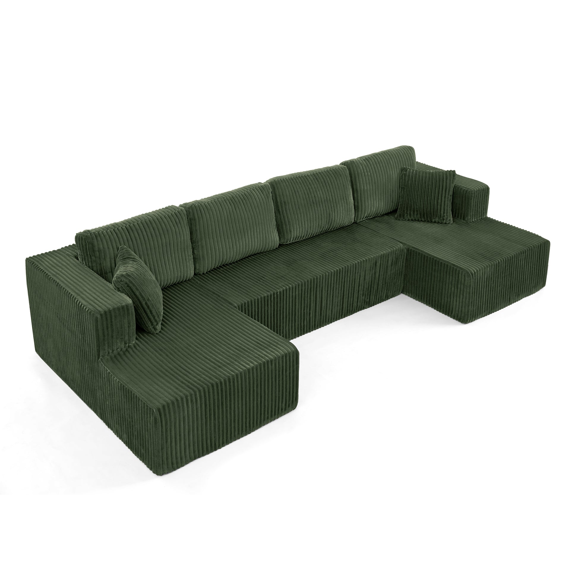 U shape Modular Sectional Sofa, Compressed Sectional Sofa Modern Minimalist Style Corduroy Couch, Sleeper Sofa for Living Room, Bedroom, Comfy Compressed Sofa Couch Space-Efficient Design-green image 7
