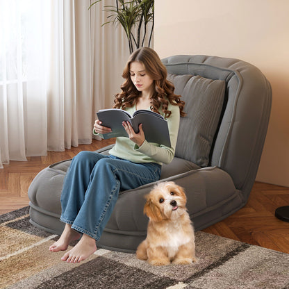 Upholstered Human Dog Bed for Adults and Pets, Foldable Lazy Sofa Bed with 5 Adjustable Position, Includes 2 Soft Pillows for Bedroom, Living Room, Reading Corner(Grey) image 9