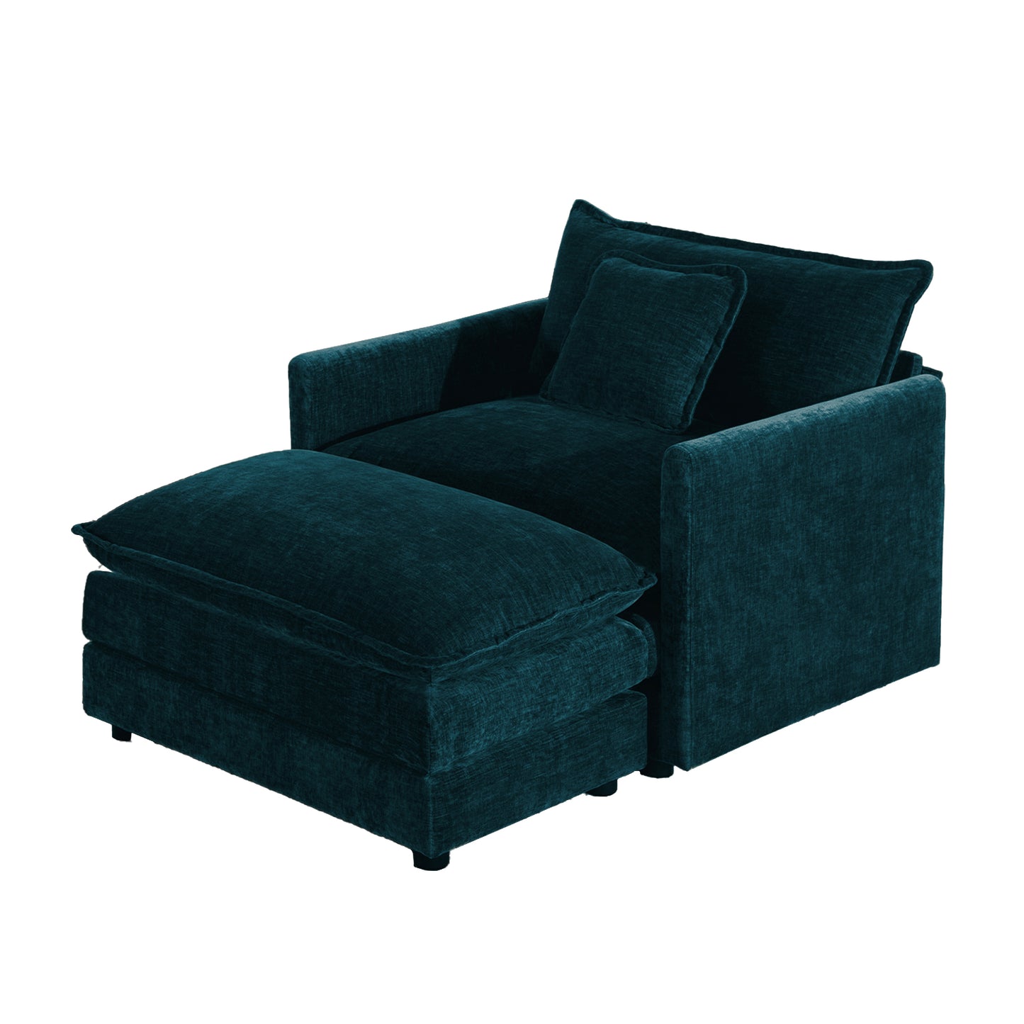 Modern Accent Chair with Ottoman, Living Room Club Chair Chenille Upholstered Armchair, Reading Chair for Bedroom, Blue Chenille image 3