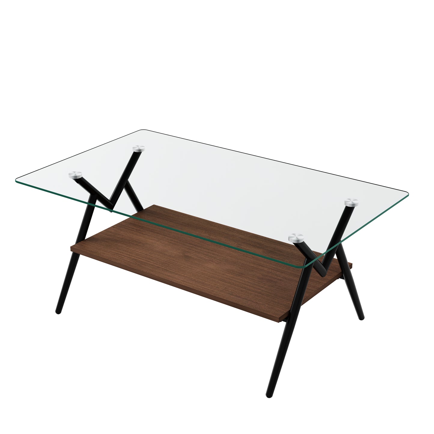 Rectangle Coffee Table with Tempered Glass top and Black Metal Legs, Modern Table for Living Room, Transparent Glass image 7