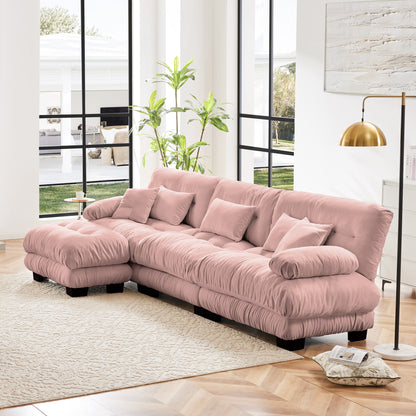 Luxury Modular Sectional Sofa Couch,Oversized L Shaped Cloud Couch for Living Room,Deep Seat Sofa Couch with Convertible Ottoman,Chenille Pink image 2