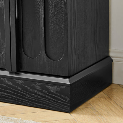 Mid Century Modern Fluted Sideboard Cabinet with Adjustable Shelves & Sturdy Base, Buffet Cabinet with Storage, Storage Cabinet for Living Room Entryway Hallway Dining Room Kitchen, Black image 9