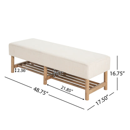 Rectangular Upholstered Linen Fabric Ottoman Bench, Solid Wood Legs, Beige (old sku N757P296699I) image 3