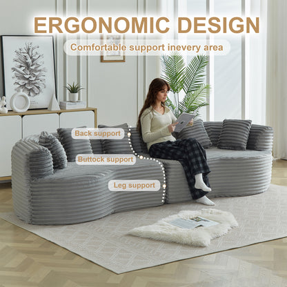 Curved Sectional Sofa, 111.5-inch Oversized Modern Bone-Free Cloud Sofa with 6 Pillows Luxury Corduroy Four-Seater Memory Foam Sofa with Deep Seat Design,grey W3505P355587 image 4