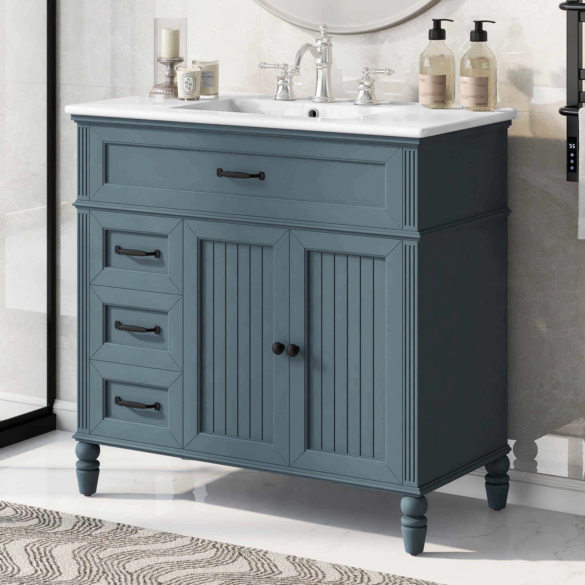 [Video] 36" Bathroom Vanity with Sink, Bathroom Cabinet with Drawers, Solid Frame and MDF Board, Two Packages, Gray Blue (Same SKU: N725P195410C/N759P340019C) image 1