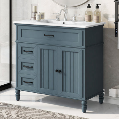 [Video] 36" Bathroom Vanity with Sink, Bathroom Cabinet with Drawers, Solid Frame and MDF Board, Two Packages, Gray Blue (Same SKU: N725P195410C/N759P340019C) image 1