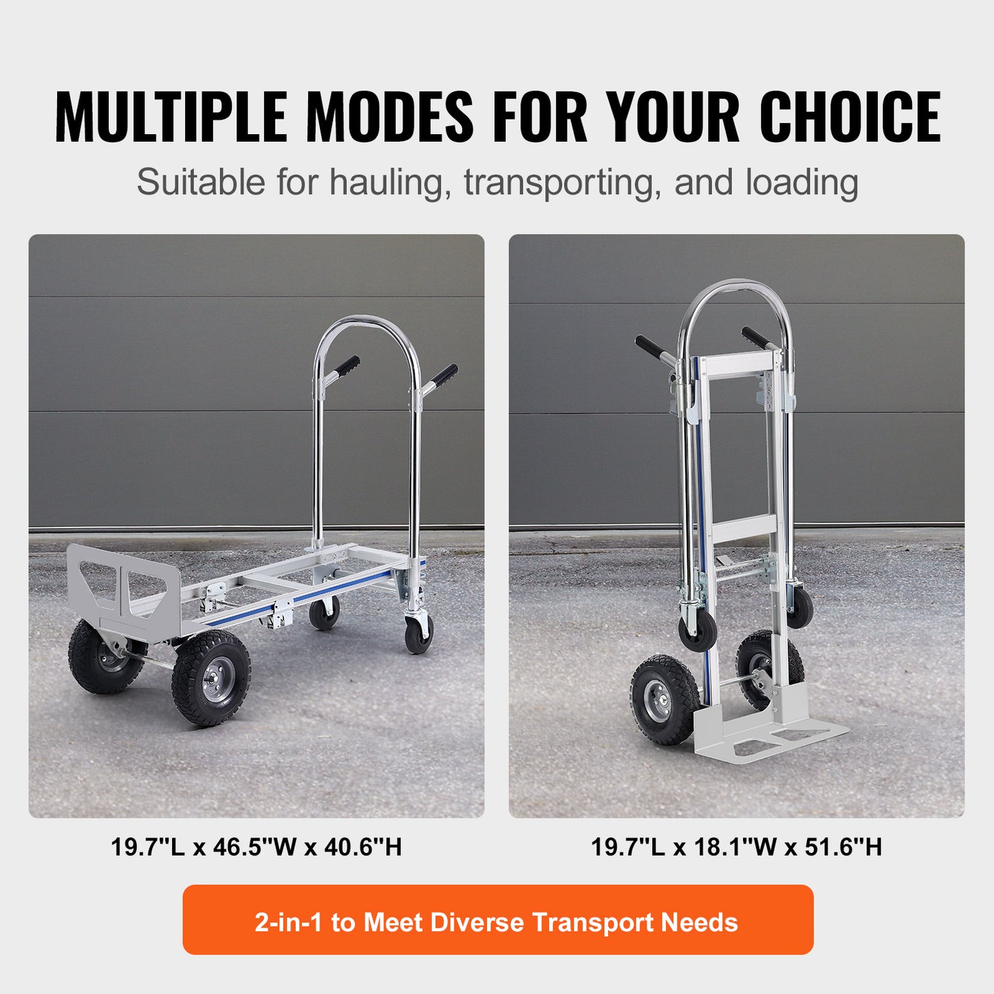 Aluminum Hand Truck, 2 in 1, 800 lbs Load Capacity, Heavy Duty Industrial Convertible Folding Hand Truck and Dolly, Utility Cart Converts from Hand Truck to Platform Cart with Rubber Wheels image 5