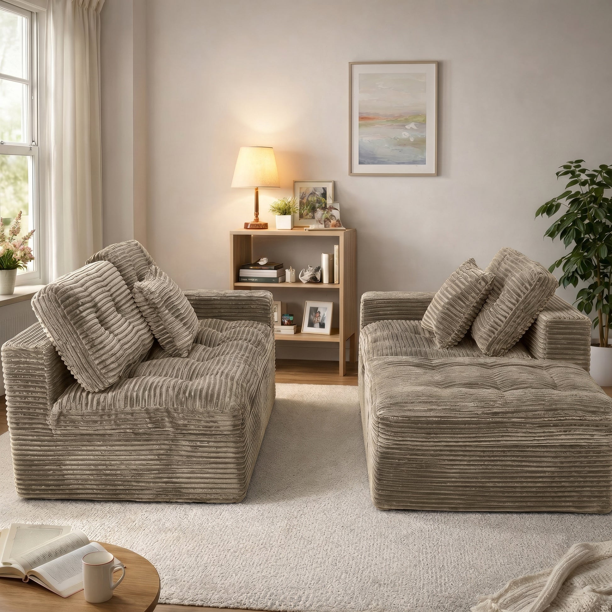 Modular Cloud Sofa Set, 105" DIY Sectional with Ottoman, Pure Foam, Faux Rabbit Fur Velvet, Comfortable Living Room Couch Khaki image 4