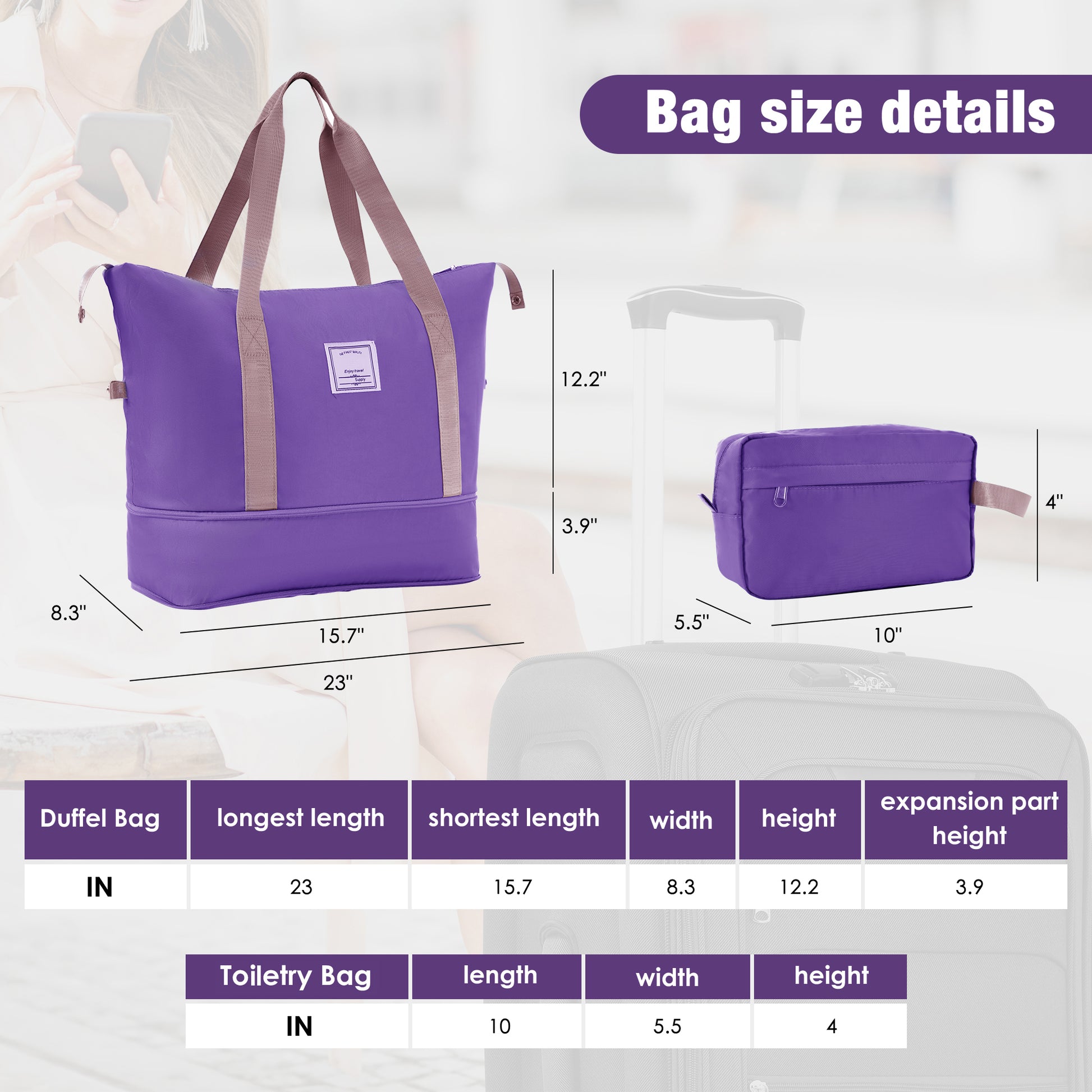 Softside Luggage Expandable 3 Piece Set Suitcase with Duffel Bag Upright Spinner Softshell Lightweight Luggage Travel Set-22/26/30 IN image 8