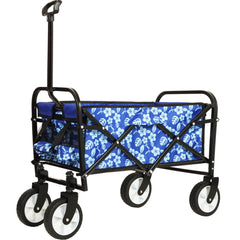 Minimeetall Colorful Collapsible Foldable Wagon Cart with strapping system, Beach Wagon ,Utility Wagon Grocery Cart Camping Shopping Sports Gardeing Fishing Supports 225lbs,flower blue light
