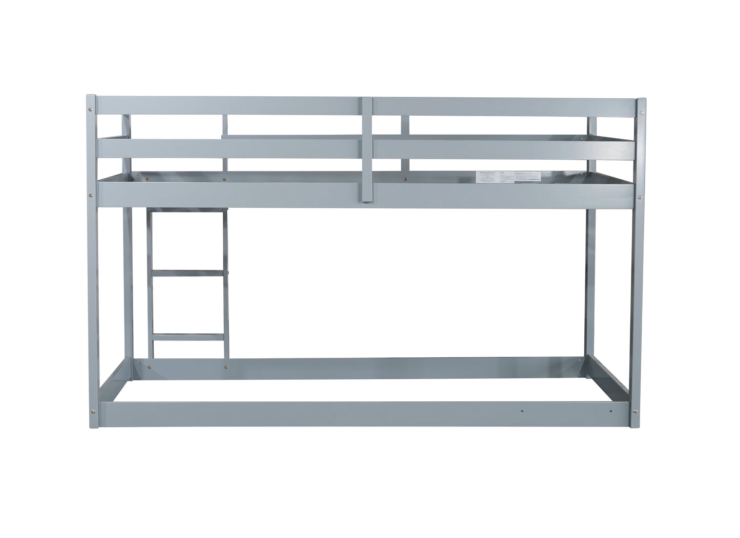 Solid Wooden, Solid Rubber Wooden Twin over Twin Floor Bunk Bed with Ladder, with Bed Platform of Strengthened Slats, Grey image 6