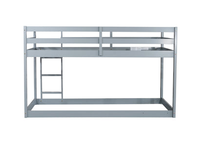 Solid Wooden, Solid Rubber Wooden Twin over Twin Floor Bunk Bed with Ladder, with Bed Platform of Strengthened Slats, Grey image 6