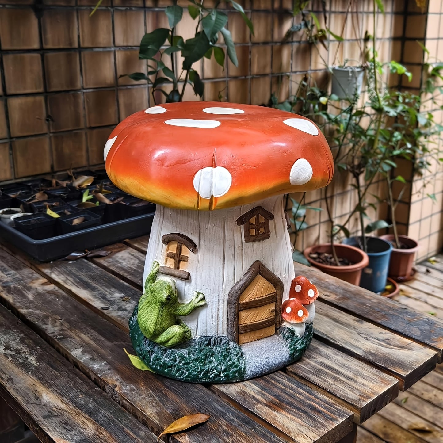 Indoor decorative stool mushroom house resin sculpture