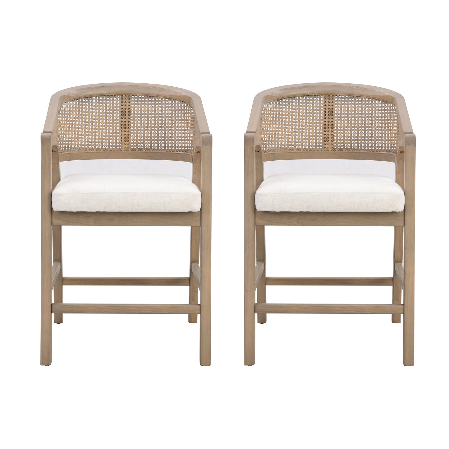 Wooden Frame Counter stool with rattan back-Light Ash-set of 2 image 1