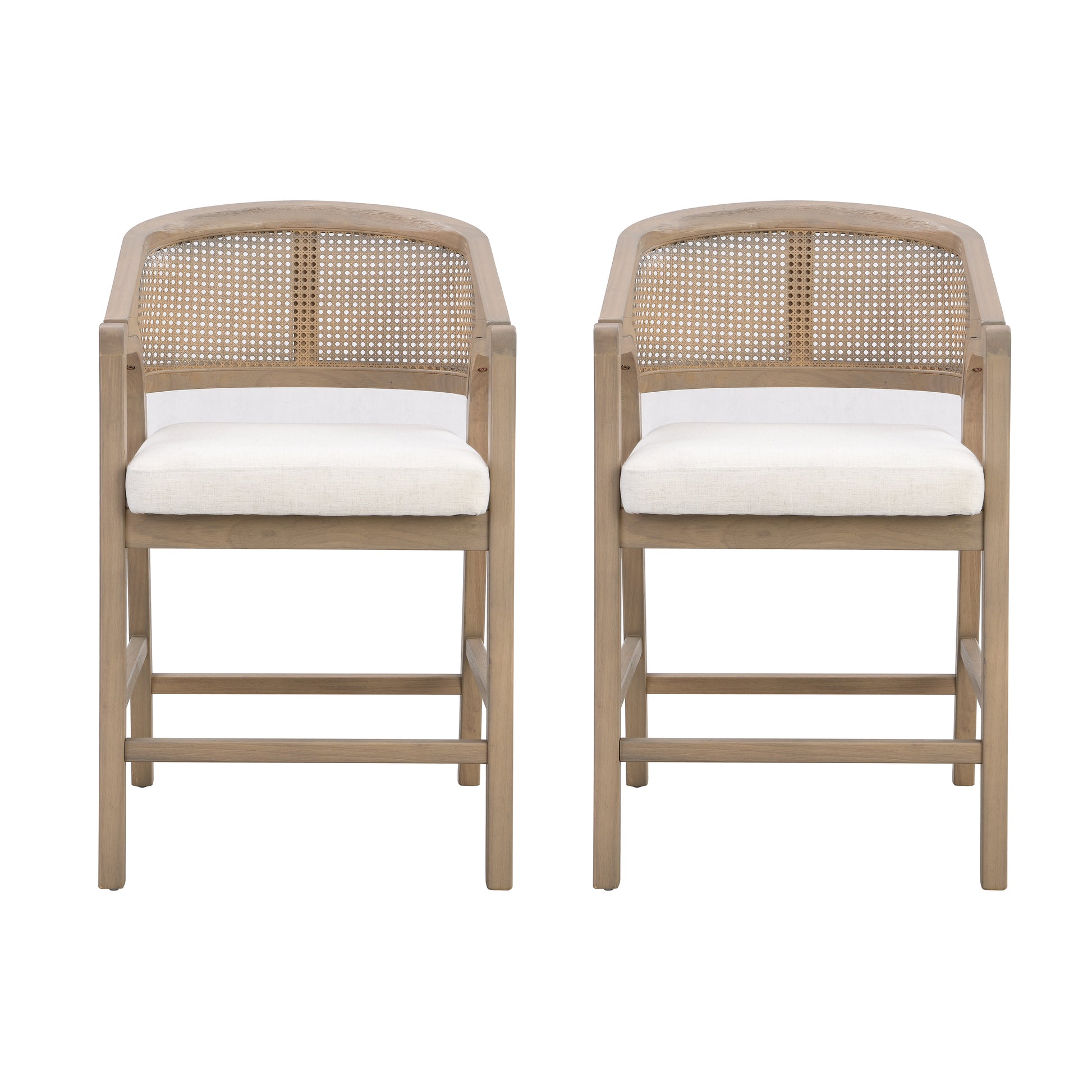 Wooden Frame Counter stool with rattan back-Light Ash-set of 2 image 1