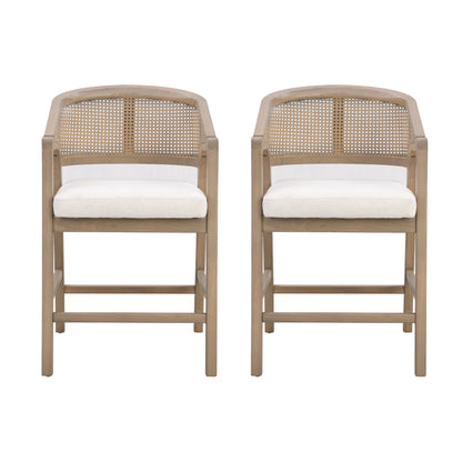 Wooden Frame Counter stool with rattan back-Light Ash-set of 2 image 1