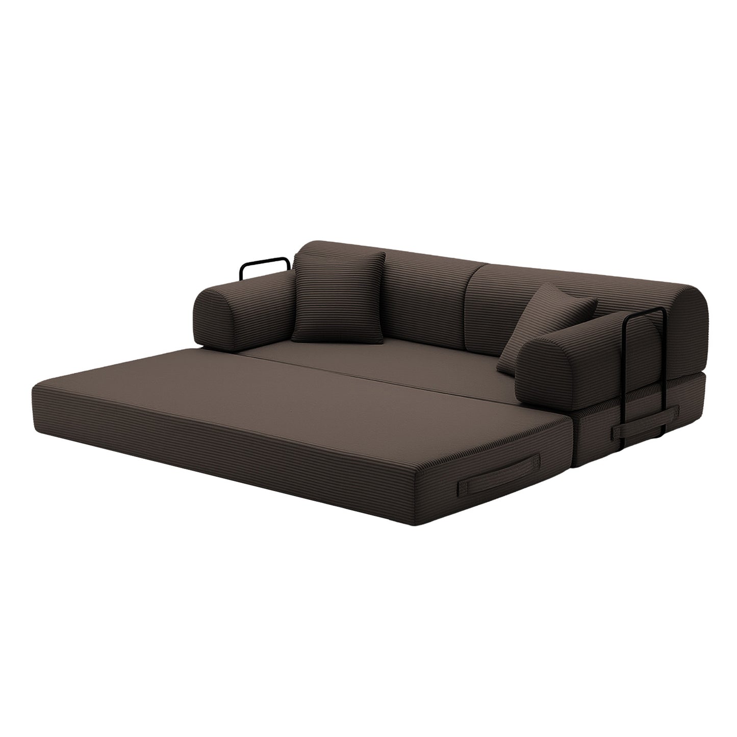 Convertible Sleeper Sofa Bed,Corduroy Folding Mattress Couch with Fixed-Shape Frame, Floor Sofa Lounge Couch for Living Room Bedroom(Brown) image 6