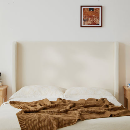 Carmen Upholstered Wingback Bed / Upholstered Platform Bed Frame / 52.3" High Headboard / Simplicity / Minimalist / No Box Spring Needed / Easy Assembly / King/ Ivory Boucle / No Noise image 3