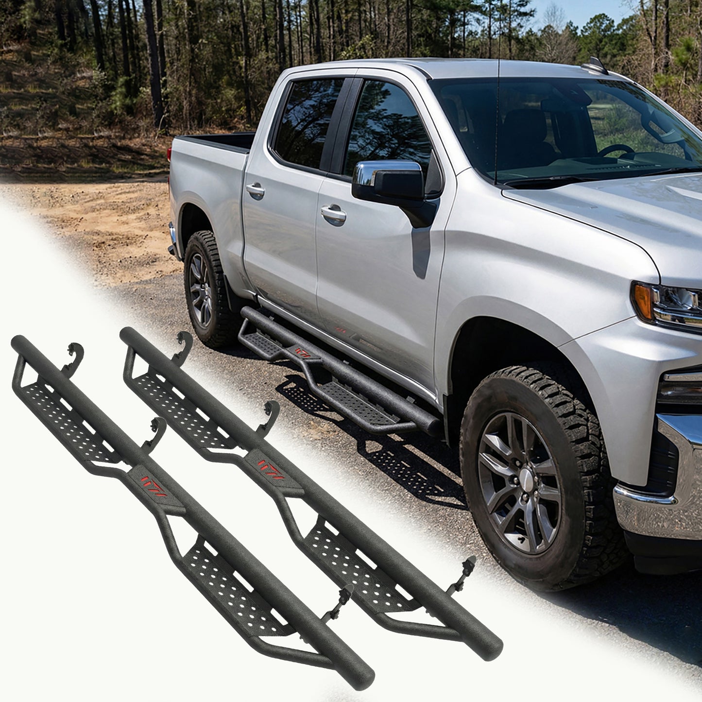Two Stairs Running Board Compatible with 2007-2018 Chevy Silverado GMC Sierra 1500; 2007-2019 2500 HD 3500HD; 2019 LD/Limited Crew Cab Drop Step Side Step Nerf Bars image 1