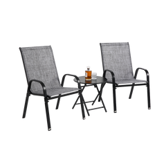 3 Piece Patio Set - Outdoor Camping Chairs & Folding Table (Grey)