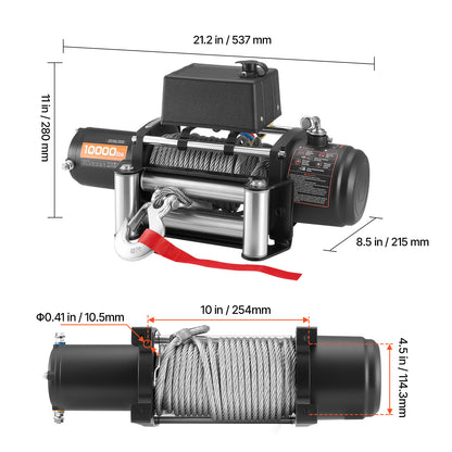 Electric Winch, 10000 lbs Load Capacity, 12V DC Truck Winch with Φ21/64 in x 65 ft Steel Rope, Wireless & Wired Remote Control, IP55 Waterproof for Towing SUV Jeep Trailer Boat Off-Road Vehicle image 2