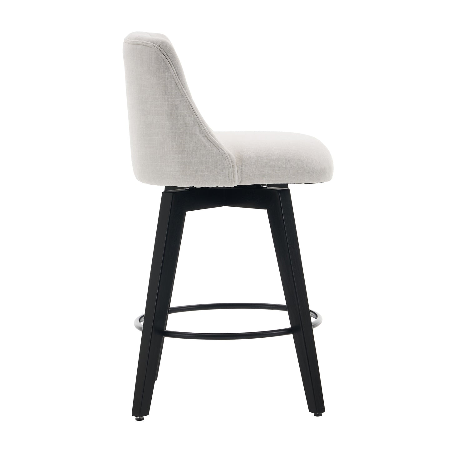 007-360° Swivel Bar Stools Set of 2-Modern 25" Counter Height Stools with Stain-Resistant Line&Button Tufted Back, Solid Wood Frame Barstools for Kitchen Island, Cafe or Home Bar, Easy Assembly White image 12