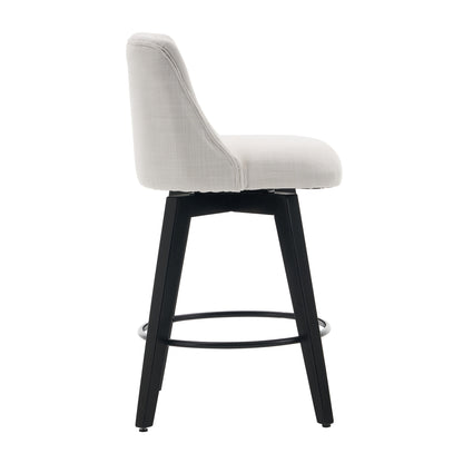 007-360° Swivel Bar Stools Set of 2-Modern 25" Counter Height Stools with Stain-Resistant Line&Button Tufted Back, Solid Wood Frame Barstools for Kitchen Island, Cafe or Home Bar, Easy Assembly White image 12