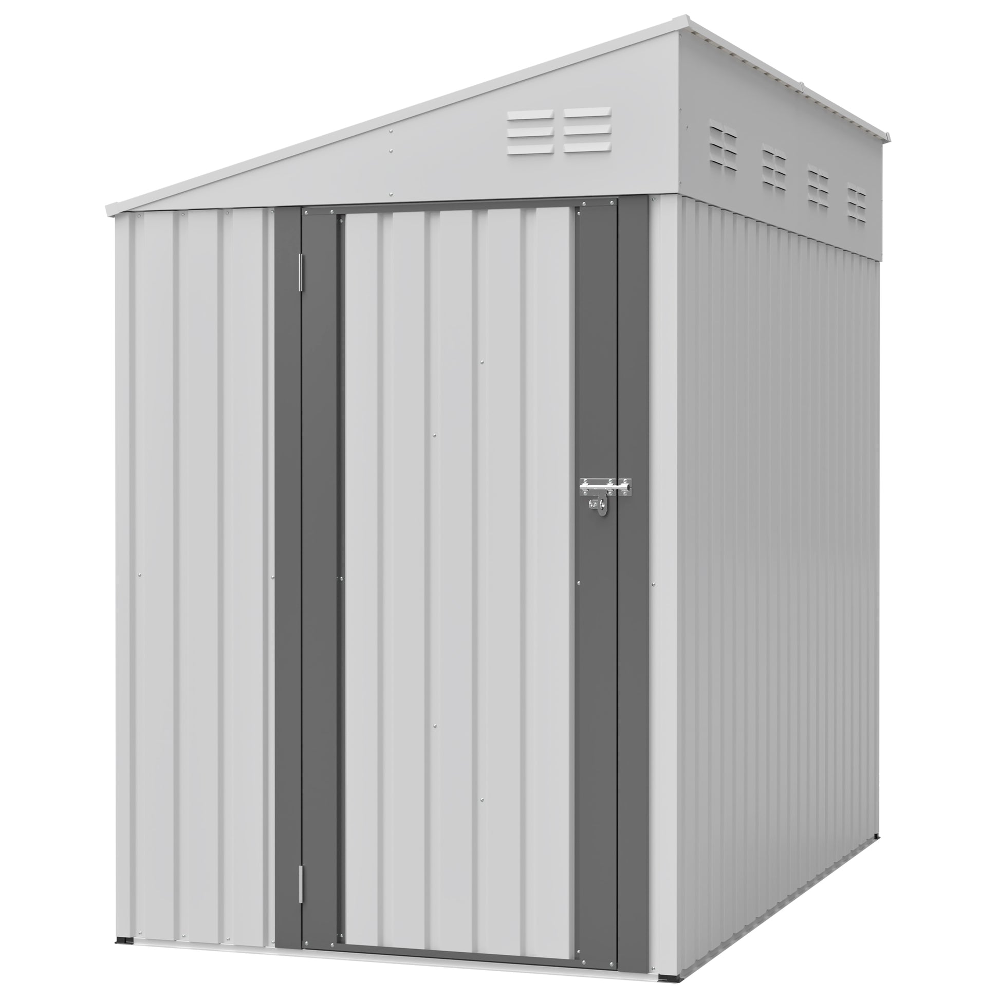White 4' x 7' Lean-To Storage Shed, Heavy-Duty Metal Outdoor Garden & Bike Shed with Lockable Door, Easy Assembly Backyard Storage Solution image 9