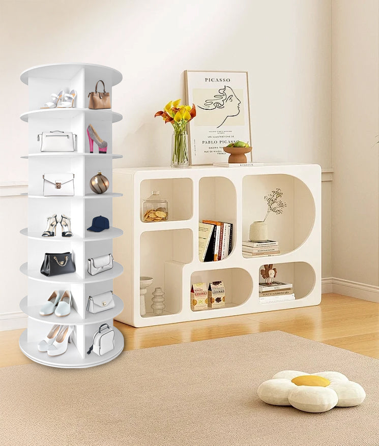 7 Tier Rotating Shoe Rack Tower, Spinning Shoe Display, 360 Shoe Rack Storage Round Carousel, Vertical Handbag Rotate Shoes Closet Organization (WHITE) image 11