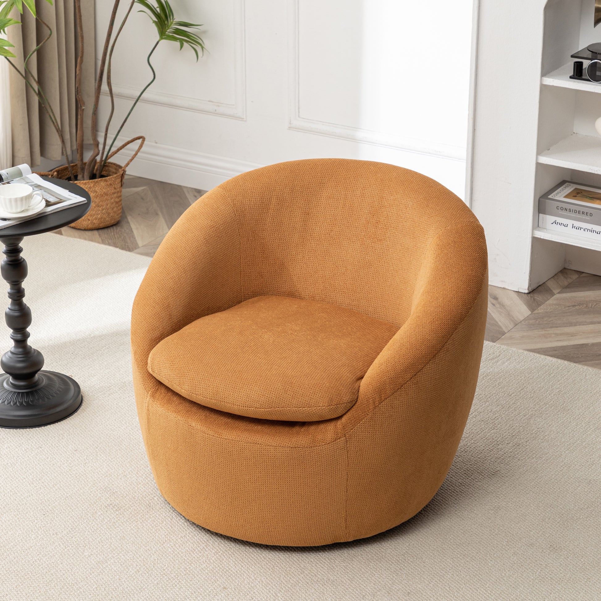 Winnie Modern Teddy Fabric Barrel Chair, 360° Swivel, Yellow image 11