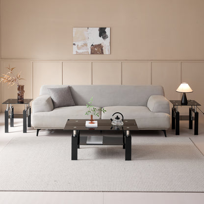Tempered Black Glass Coffee Table, 2-Layers Tea Table image 3