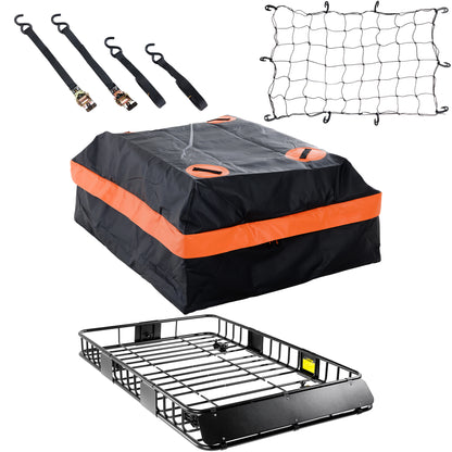 Heavy Duty 64"x 39" Roof Rack, Rooftop Cargo Carrier Basket with Waterproof Bag, Tie Down Strap & Net, Car Top Luggage Holder for SUV, 200lb Capacity, Steel Construction image 1