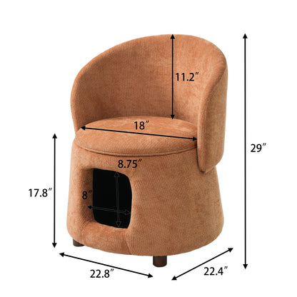Orange Pet Friendly Chair with Hidden Pet Nook, Convertible Stool, Storage Seat, 220lbs Capacity, Acacia Wood Legs image 2