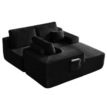 104" Cloud Sectional Sofa with L-Shape Chaise and Side Pockets, Modern Modular Design, Deep Seating, Upholstered Couch for Living Room/Bedroom, No Assembly Required (Plush Fabric), Black, Left-facing image 12
