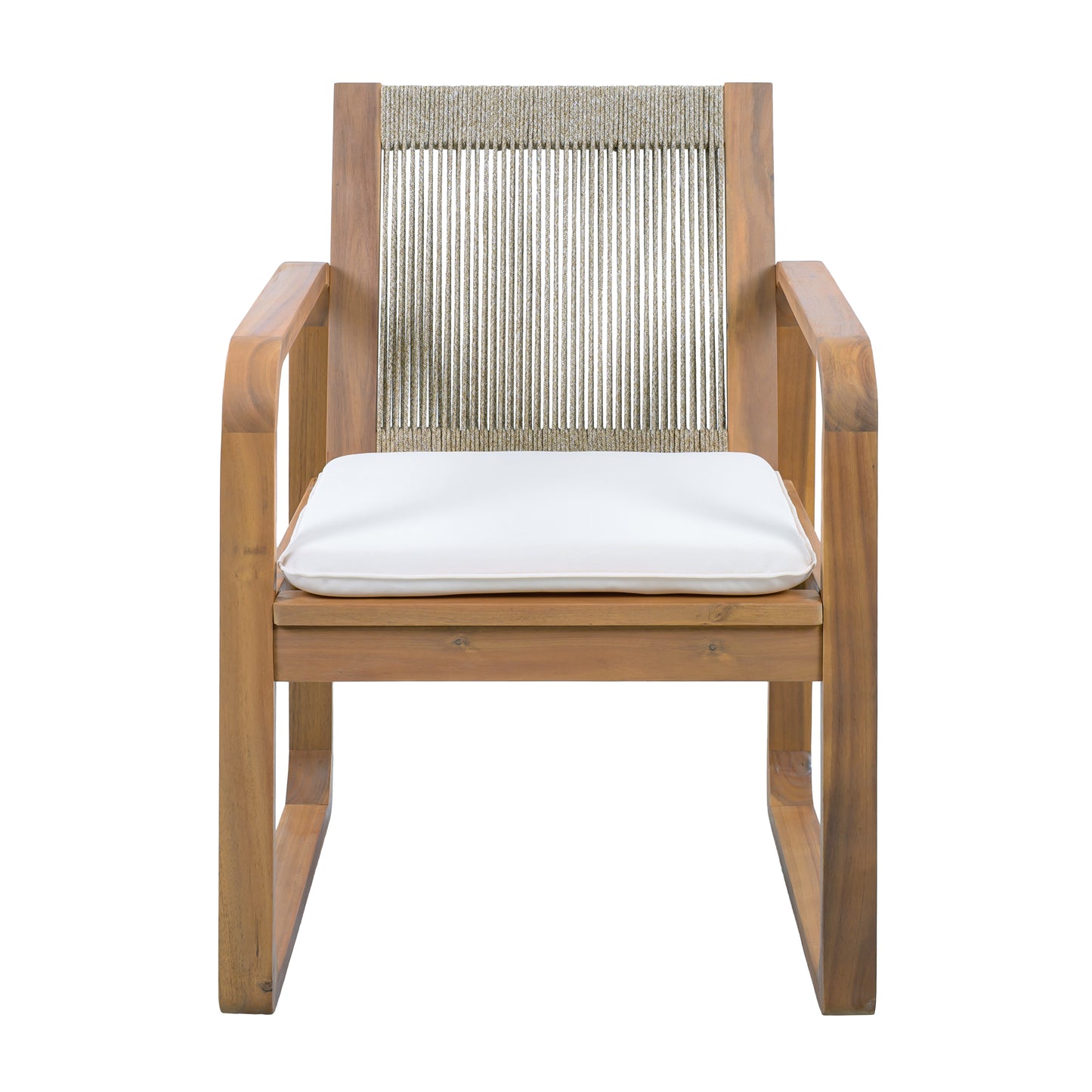 2-Piece Outdoor Dining Chairs Set: Acacia Wood with Multi Brown Rope Back & Beige Cushion, Water Repellent Fabric, 400 lbs Capacity, Light Teak Finish image 10