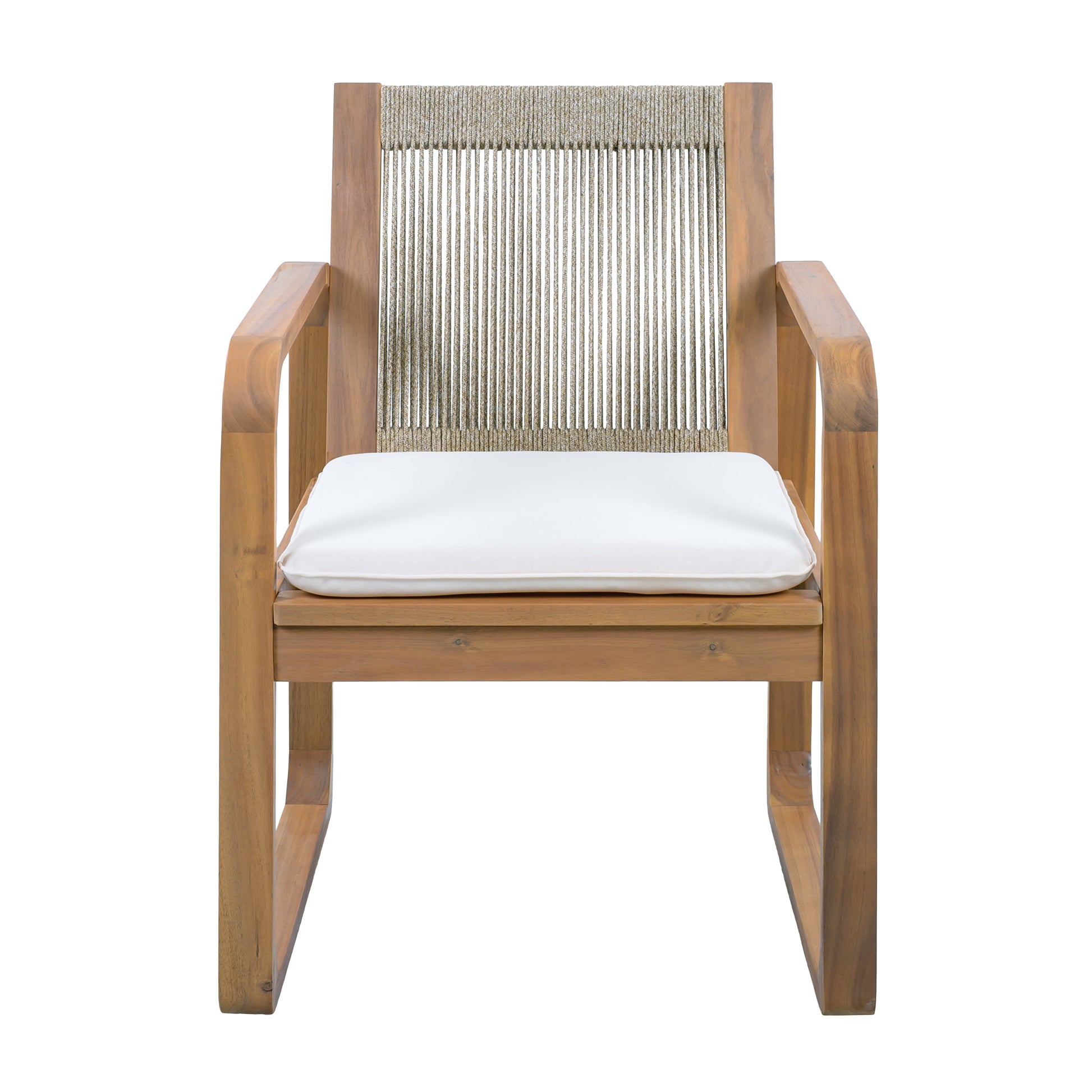 2-Piece Outdoor Dining Chairs Set: Acacia Wood with Multi Brown Rope Back & Beige Cushion, Water Repellent Fabric, 400 lbs Capacity, Light Teak Finish image 10