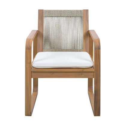 2-Piece Outdoor Dining Chairs Set: Acacia Wood with Multi Brown Rope Back & Beige Cushion, Water Repellent Fabric, 400 lbs Capacity, Light Teak Finish image 10