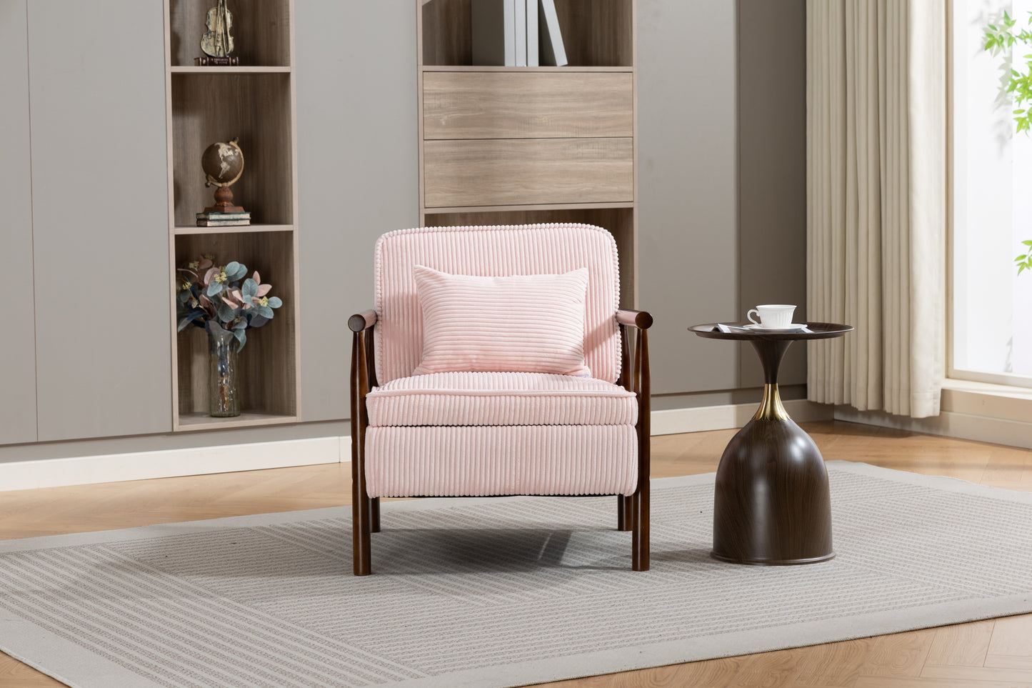 Storage Chair,Mid Century Modern Accent Chair with Wood Frame, Upholstered Living Room Chairs with Waist Cushion, Reading Armchair for Bedroom Sunroom image 12