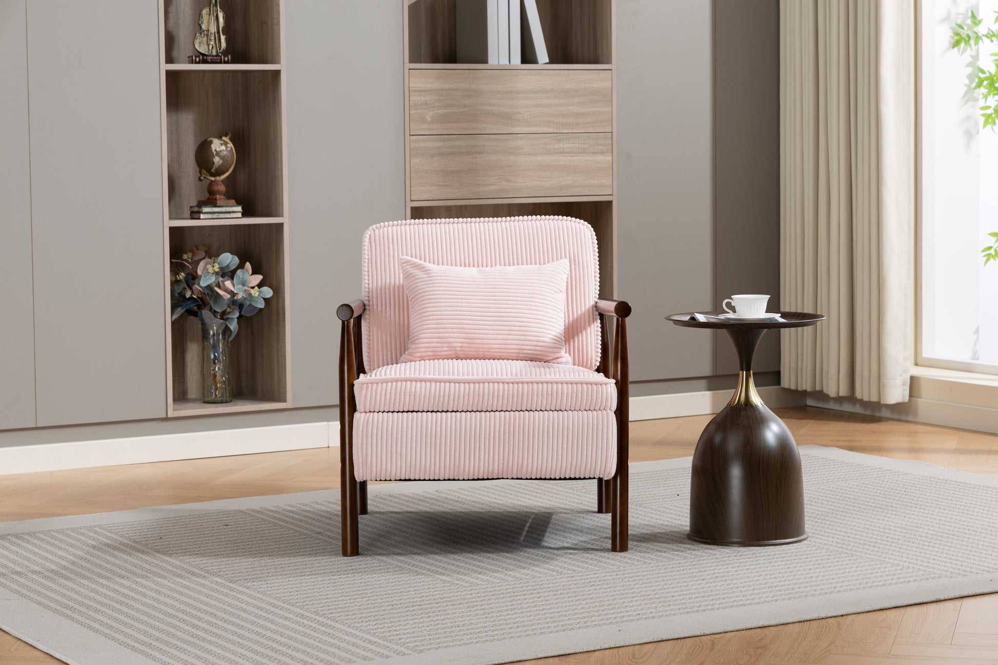 Storage Chair,Mid Century Modern Accent Chair with Wood Frame, Upholstered Living Room Chairs with Waist Cushion, Reading Armchair for Bedroom Sunroom image 12