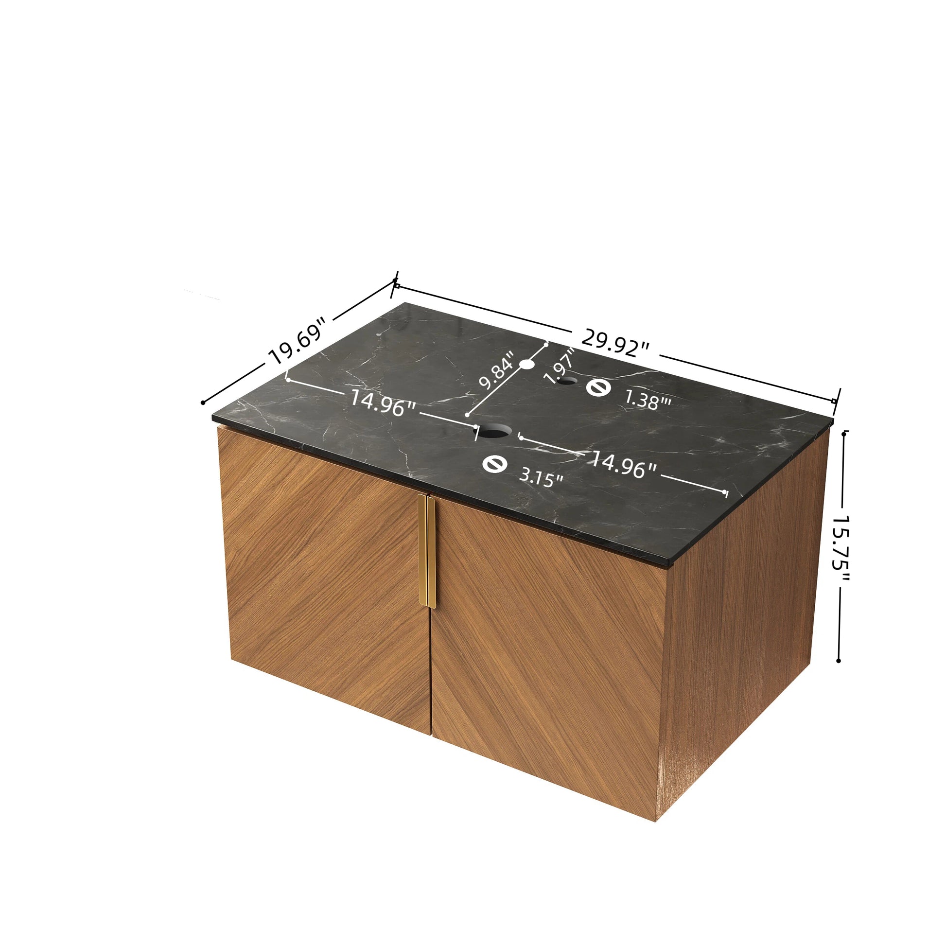 30" ARAI Black Sintered Stone with Stone Pattern Countertop and Brown Oak Cabinet, NO Basin, NO Faucet and Sink Cover image 7