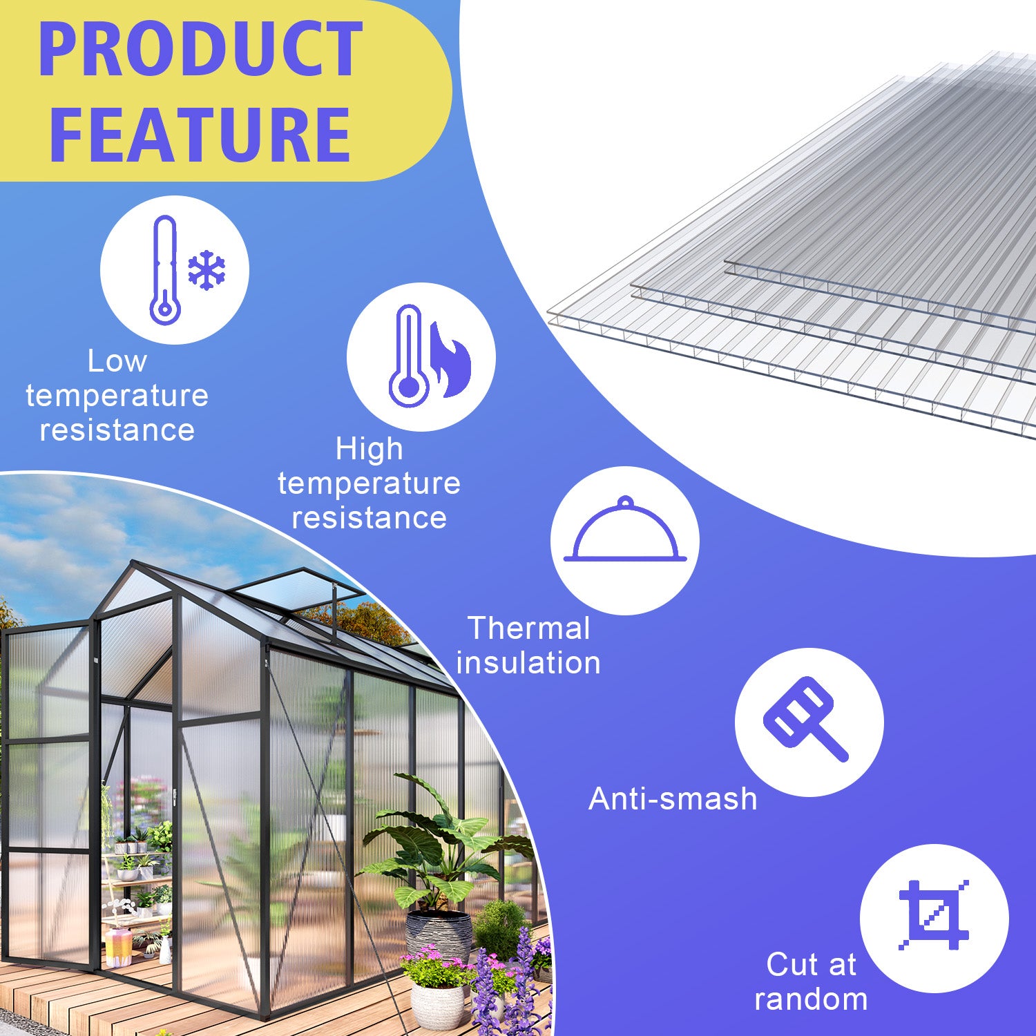 5 x 2FT Twin-Wall Polycarbonate Greenhouse Panels (6 Pack) High Light Transmission & All-Weather Insulated Sheets,Shatter-Resistant Replacement for Glass Roofing,Balcony Divider,Greenhouse image 6
