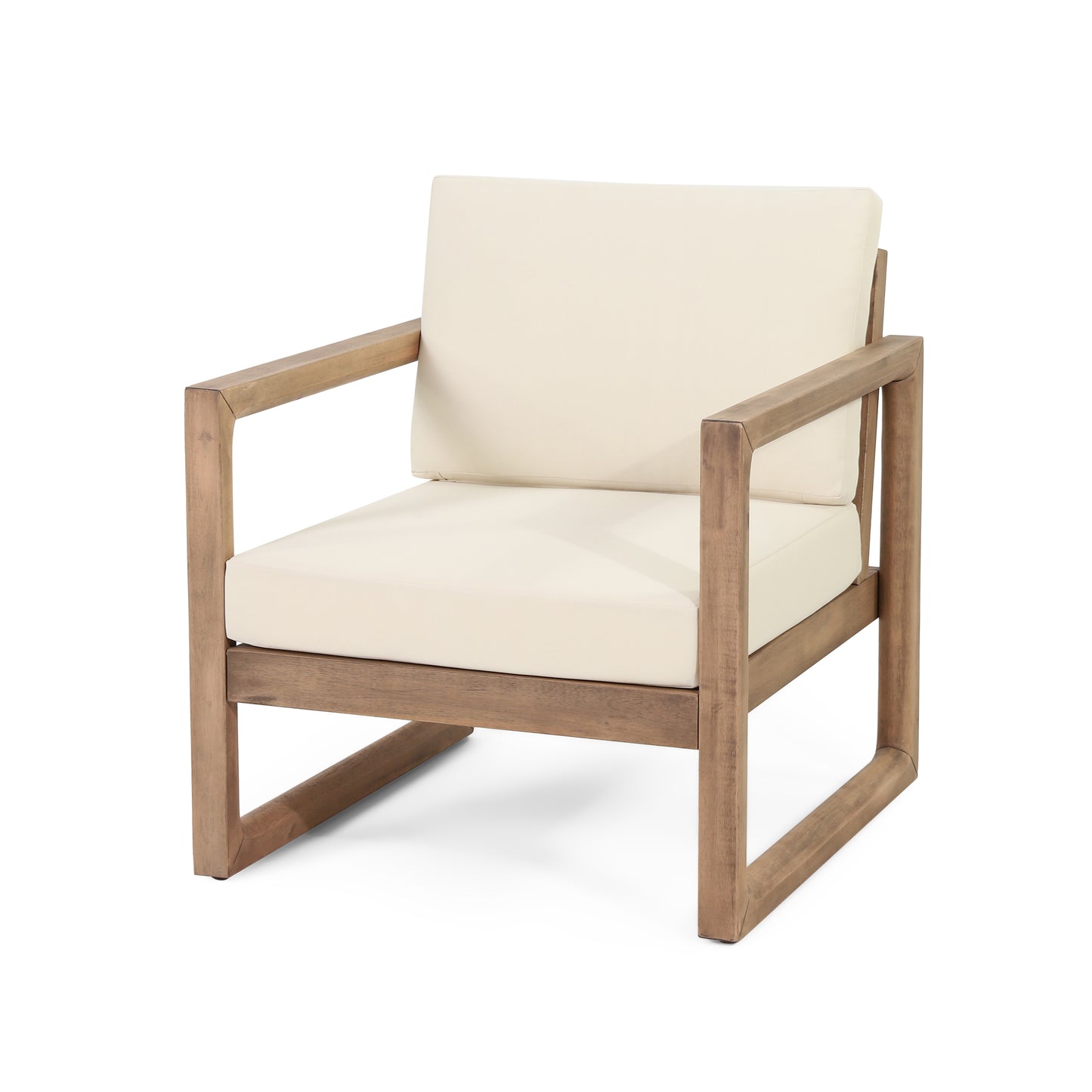Set of 2, Outdoor Acacia Wood Patio Club Chair, Wood Patio Furniture,Waterproof Thick Cushion Deep Seating for Porch, Garden, Backyard, Balcony, Brown Wash and Beige Cushion image 7