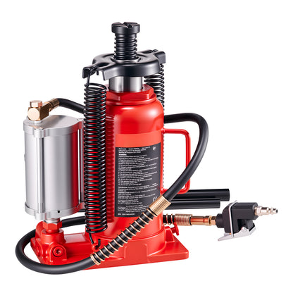 Air Hydraulic Bottle Jack, 20 Ton (44092 lbs) Capacity, 10.2-19.5 Inch Lifting Range, Pneumatic/Manual Heavy Duty Welded Bottle Jack with Pump for Car, SUV, Pickup, Truck, RV, Auto Repair, Red image 6