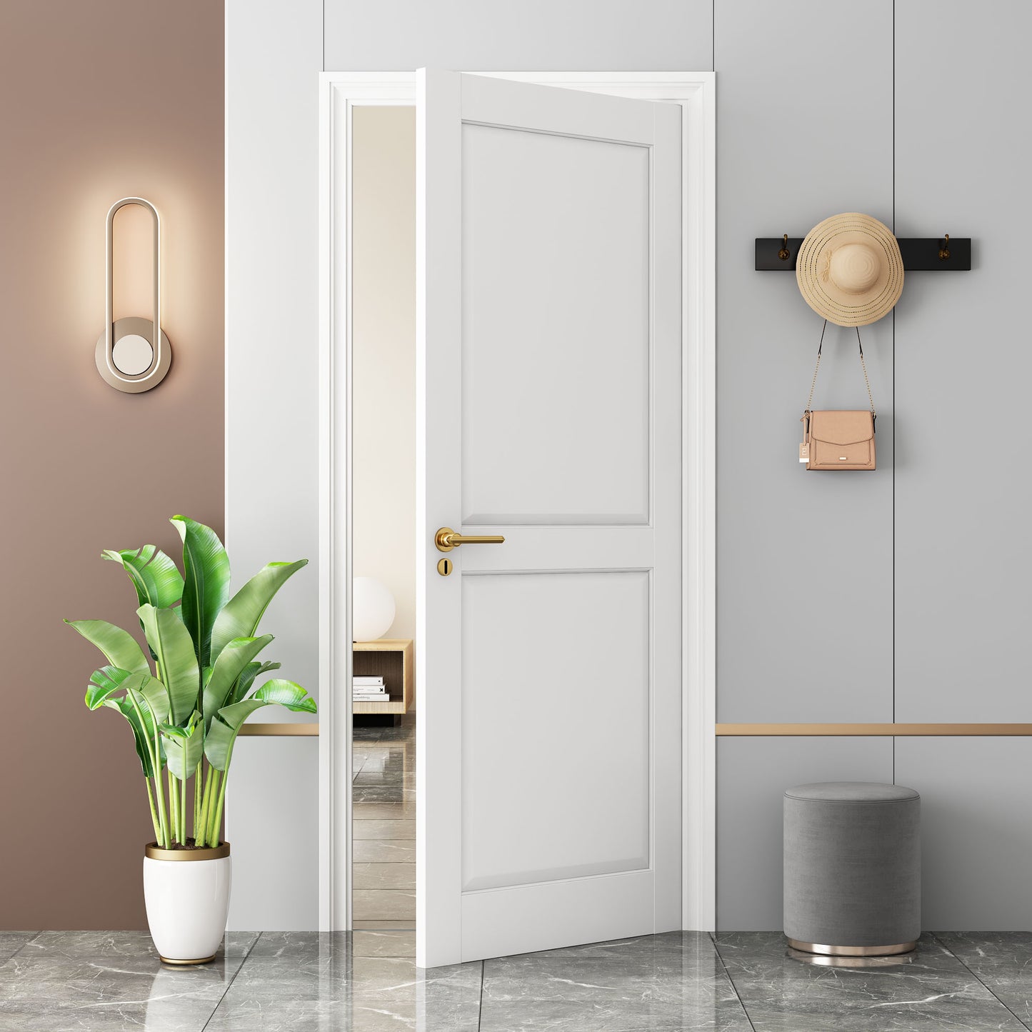 32" X 80"2-Panel Slab Door,French Interior Door Paintable MDF Door Panel,Pre-Assembled Panel for Closet Pantry Bedroom Livingroom Study Office,White image 3