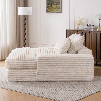 028-Oversized chaise Lounge chair, Upholstered Sleeper Sofa Bed with 4 Throw Pillows and Armrests, Corduroy Fabric Plush Lounge Chair Bed for Living Room, Apartment & Small Spaces, Beige image 10