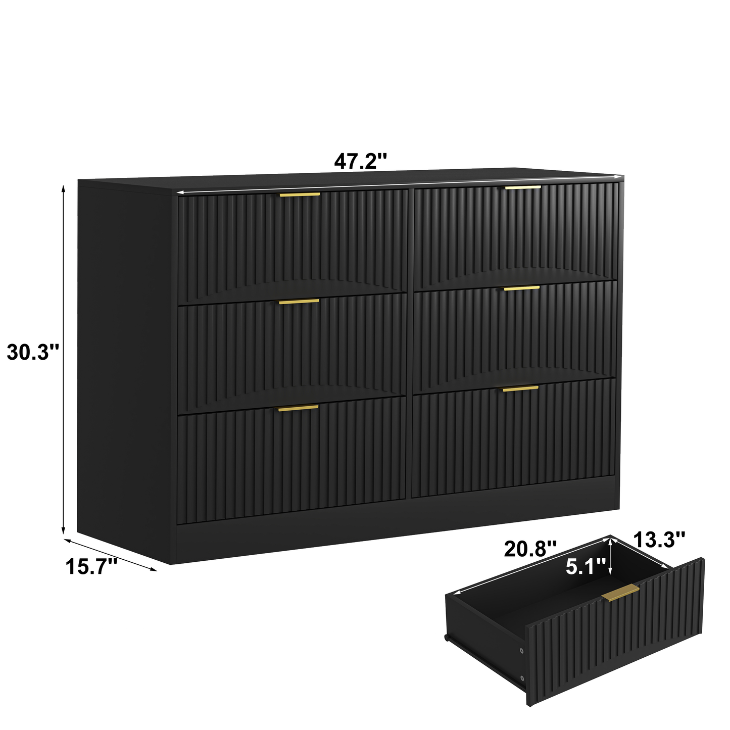 Modern 6-Drawer Dresser, Chest of Drawers for Bedroom, Living Room, Hallway, and Entryway - Large Storage Cabinet, Black,Drawer panel with wavy patterns image 6