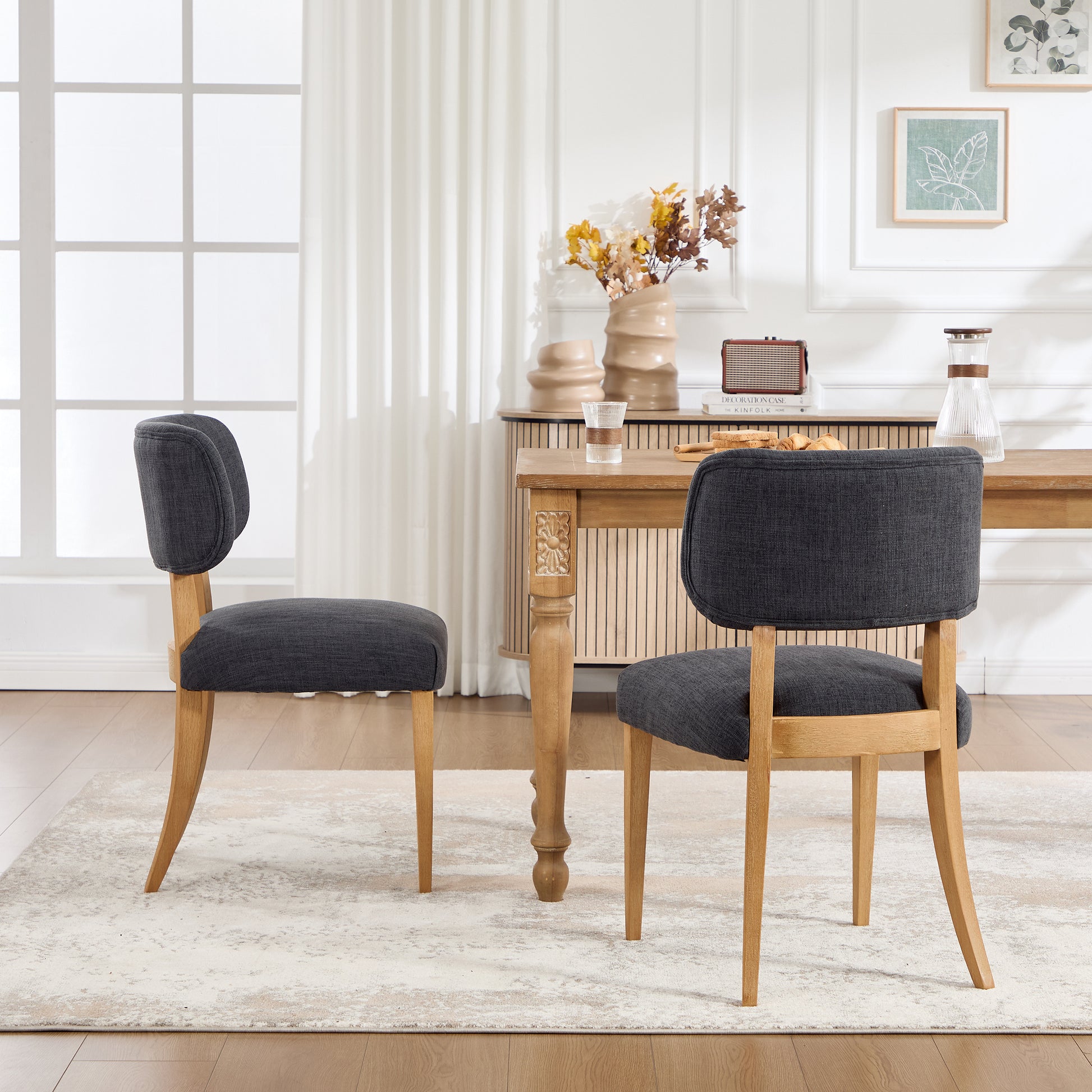 Wooden Dining Chairs Set of 2, Modern Fabric Upholstered Dining Room Chair Kitchen Chairs, Farmhouse Dinner Chair for Kitchen Dining Room image 2